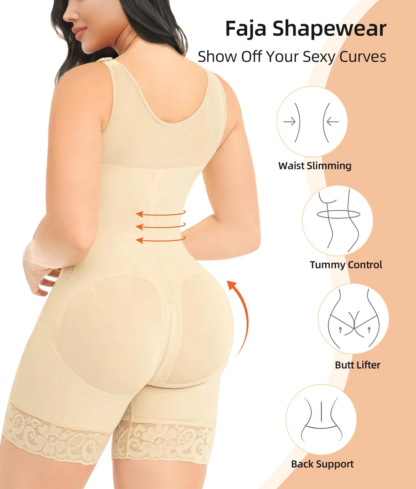 YIANNA Fajas Colombianas Fajas para Mujeres Control de Abdomen Post Cirugía Faja de Cuerpo Completo Levanta Glúteos con Entrepierna con Cremallera